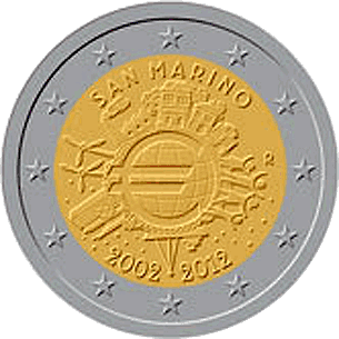 San Marino 2 euro 2012 10 jaar Euro BU in blister